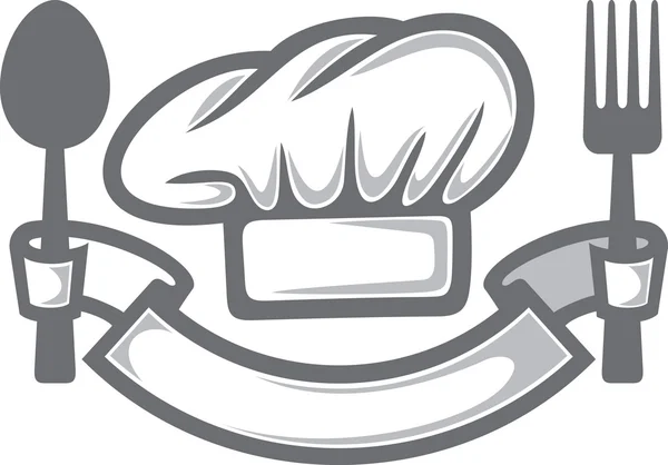Chef-kok hoed, vork en lepel — Stockvector