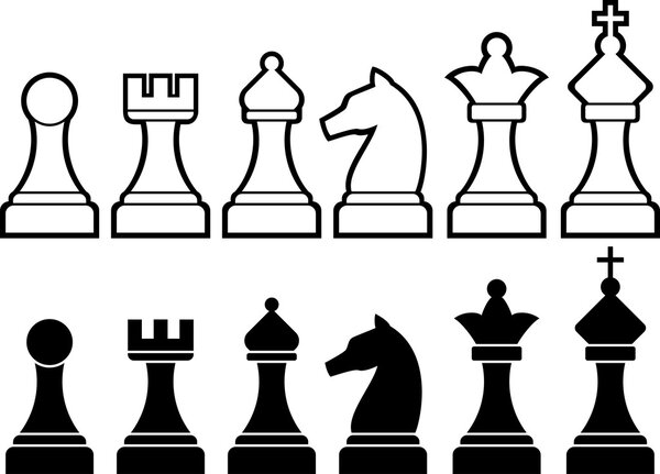 Chess pieces including king, queen, rook, pawn, knight, and bishop