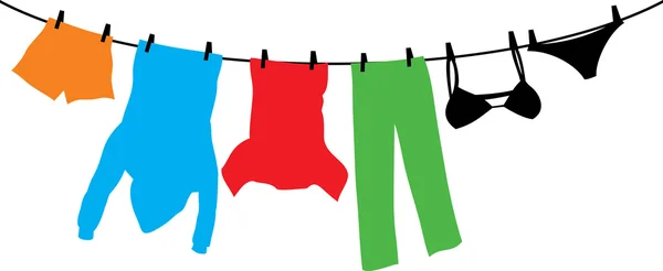 Vestiti appesi a una clothesline — Vettoriale Stock