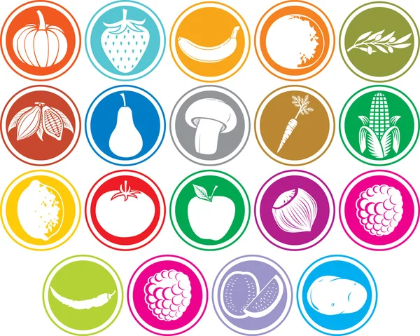 Conjunto de botones de iconos de frutas y verduras — Vector de stock