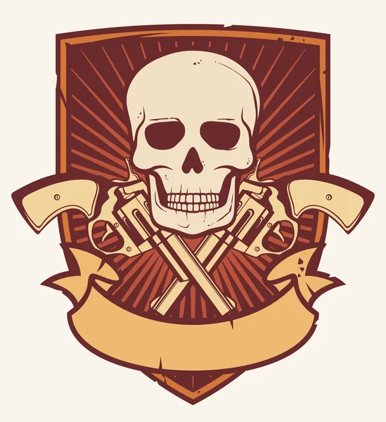 Illusztrált címer emberi koponyával — Stock Vector