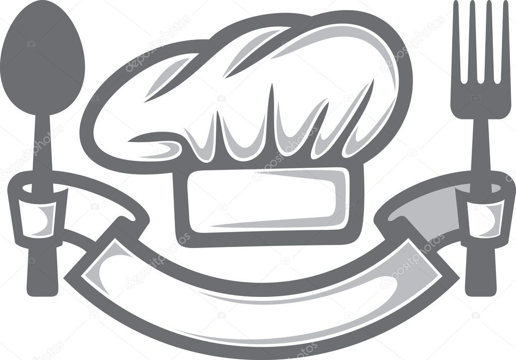 Chef hat, fork and spoon