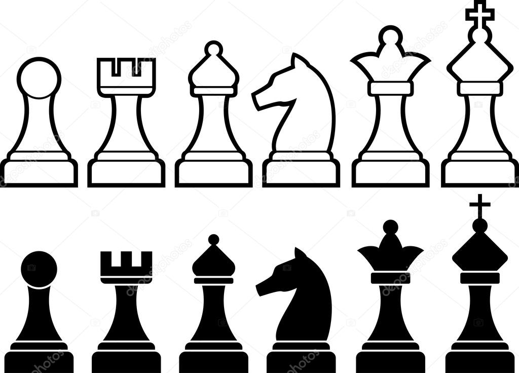 Chess pieces including king, queen, rook, pawn, knight, and bishop
