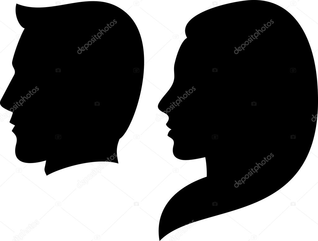 Face man and woman (silhouette head of a man and woman, face man and girl)
