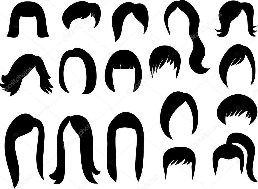 Big set of black hair styling for woman