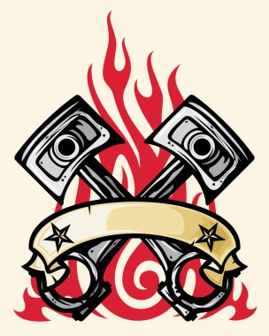 çapraz motor piston, afiş ve alev tasarım tattoo