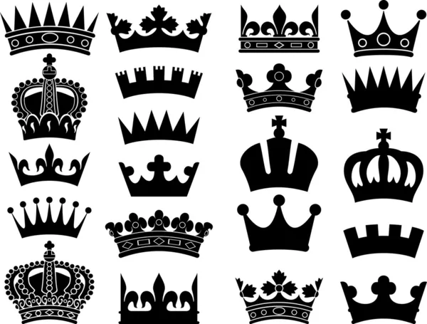 Crown samling (crown uppsättning, silhouette crown set) — Stock vektor