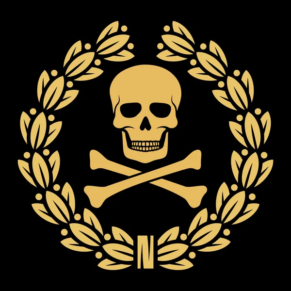 Skull, bones and laurel wreath symbol — Stock Vector