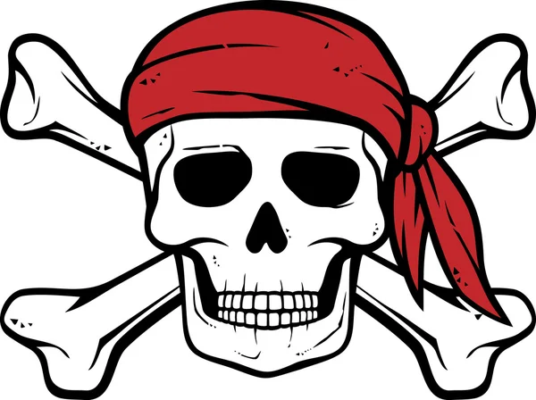 Teschio di pirata, bandana rossa e ossa — Vettoriale Stock