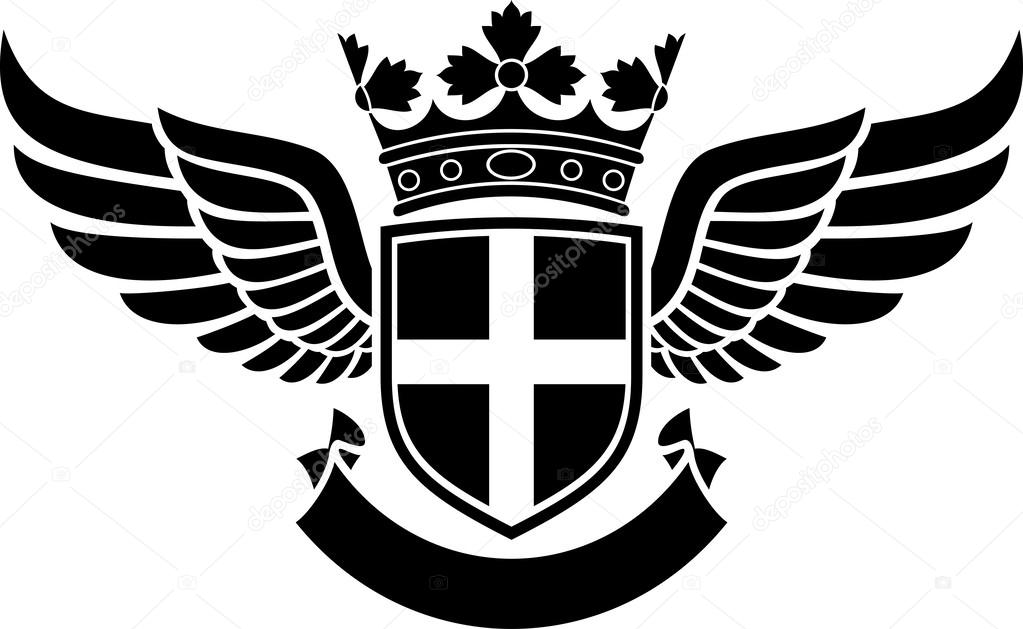 Coat of arms - shield, crown and wings tattoo