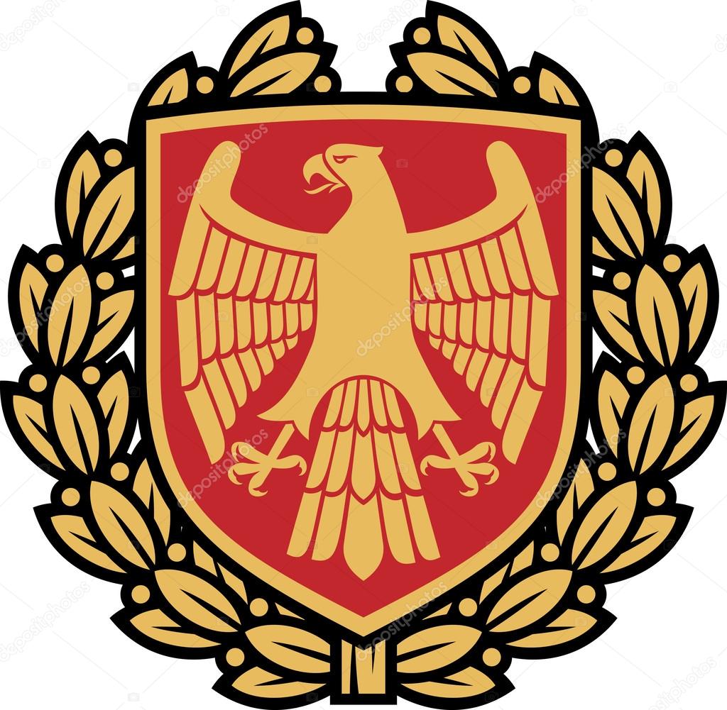 Eagle emblem (eagle coat of arms, eagle symbol, eagle badge, eagle shield and laurel wreath)