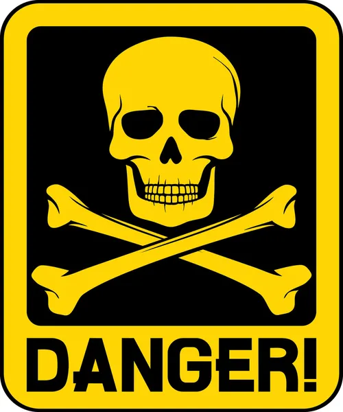 Signe de danger vectoriel avec symbole du crâne — Image vectorielle