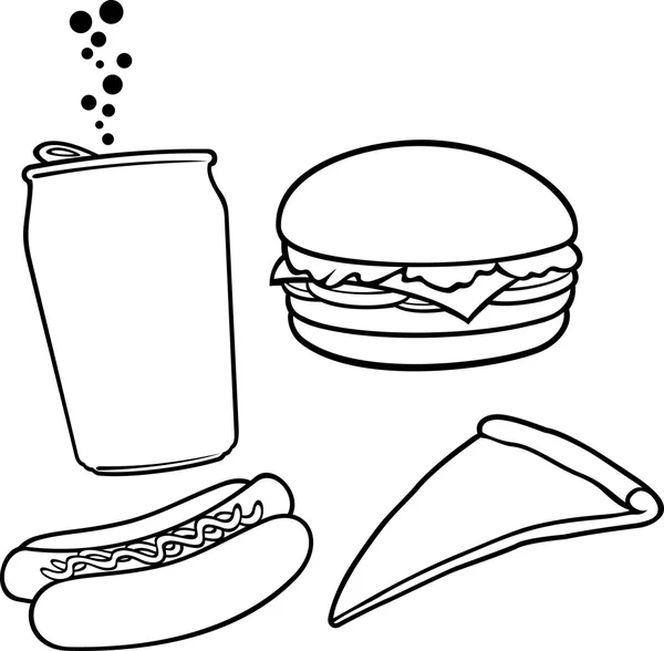 Restauration rapide (hamburger, pizza, hot dog, jus — Image vectorielle