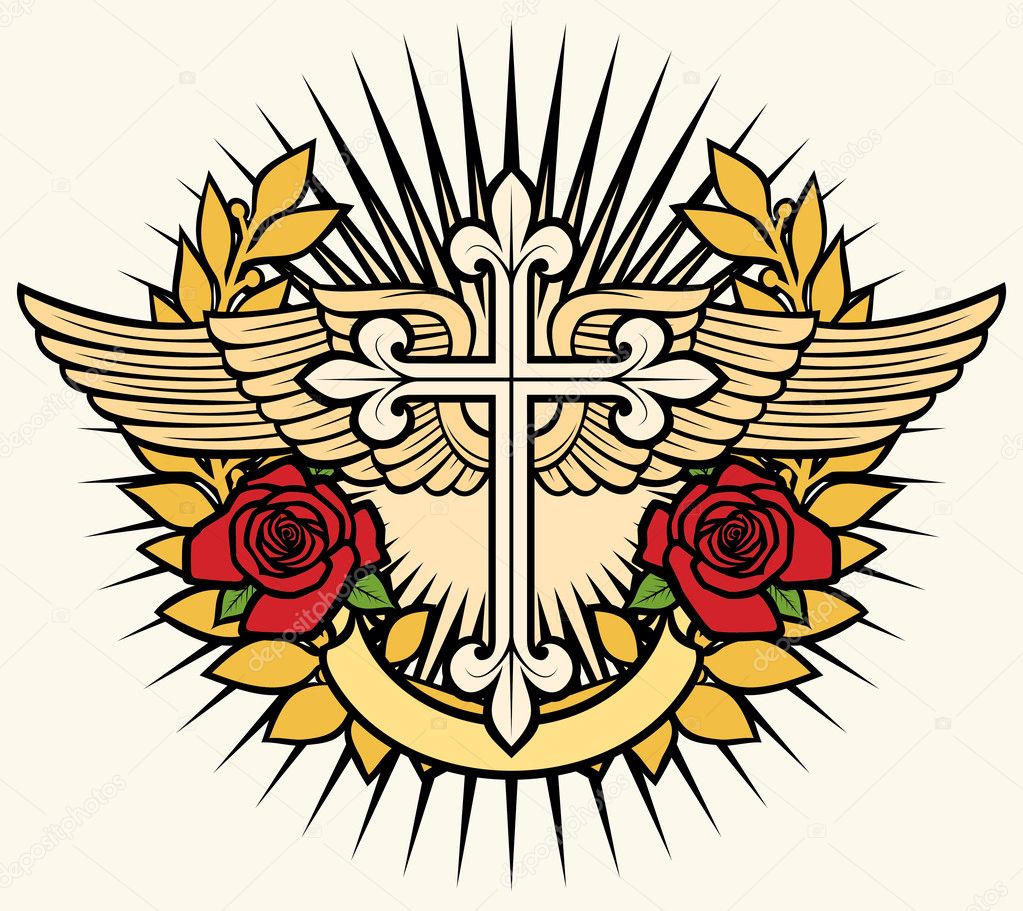 Vector illustration of christian cross and wings