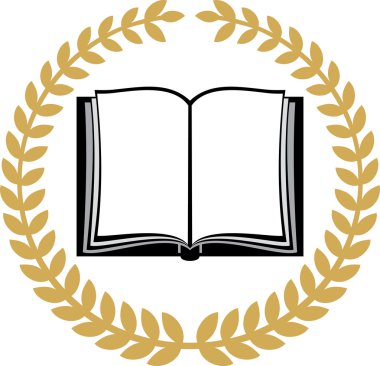 açık bir kitap ve defne çelengi