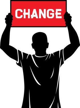 Young man (demonstrator) holding a banner - change clipart