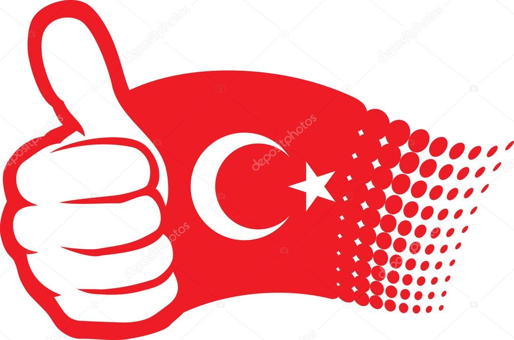 Turkey flag. Hand showing thumbs up