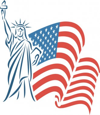 Statue of Liberty and USA flag