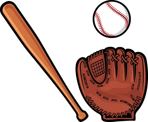 Baseball glove, ball and bat — Stock Vector