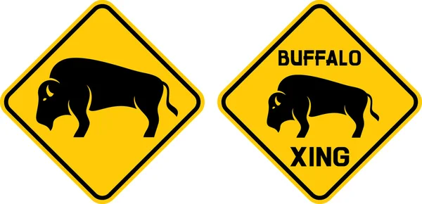 Buffalo crossing warning sign — Stock Vector