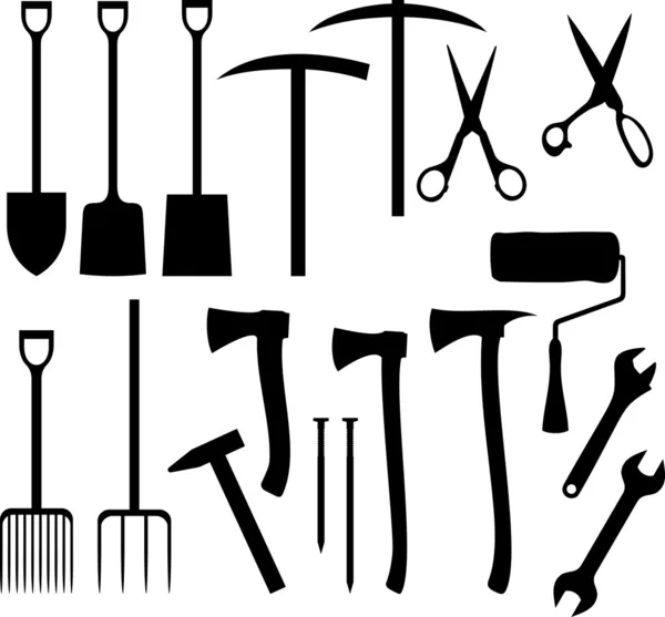 Коллекция силуэтов садовых инструментов — стоковый вектор