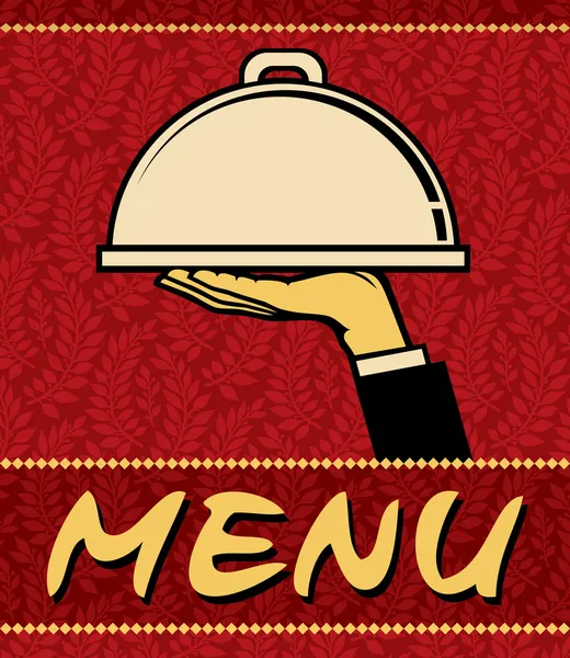 Design de menu de restaurante (ícone de restaurante com bandeja de prato na mão ) — Vetor de Stock