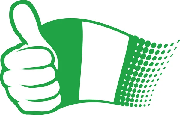 Bandera de Nigeria. mano mostrando pulgares hacia arriba — Vector de stock