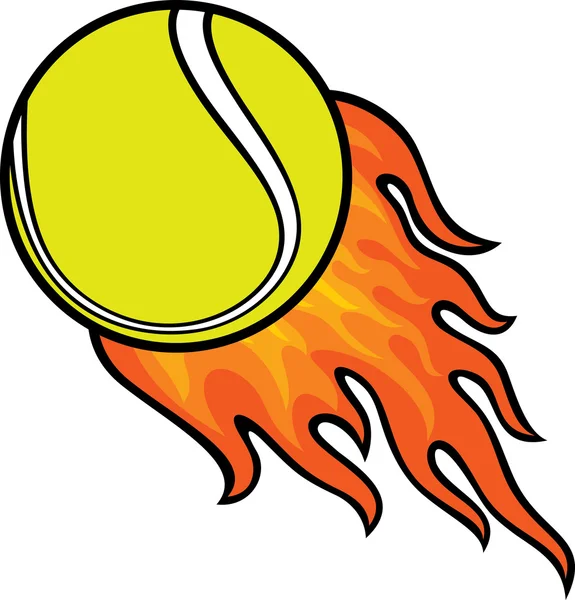 Pelota de tenis en llamas — Vector de stock