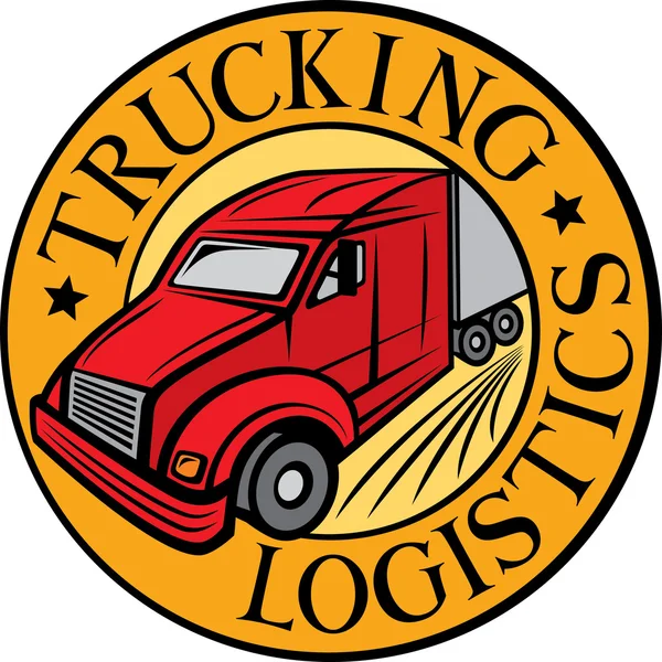 Camionnage - symbole logistique (emblème, design, insigne, camion de livraison ) — Image vectorielle