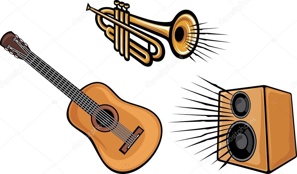 Trumpet, acoustic guitar and speaker