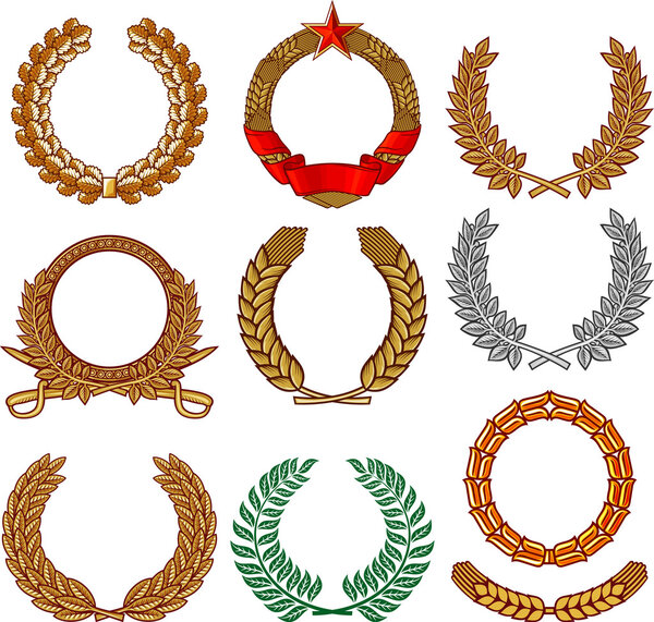 Wreath set (wreath collection, laurel wreath, oak wreath, wreath of wheat)