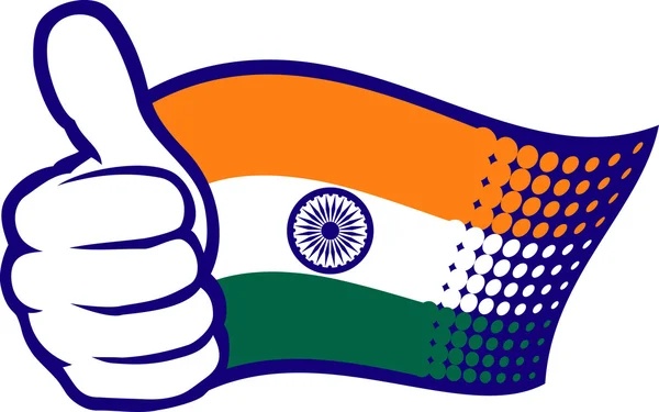 Bandera de la India. Mano mostrando pulgares hacia arriba . — Vector de stock