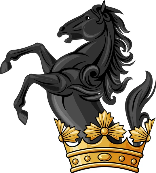 Caballo negro y corona (símbolo heráldico, composición ) — Vector de stock