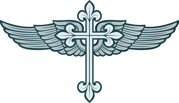 Ilustración vectorial de la cruz cristiana y el ala — Vector de stock
