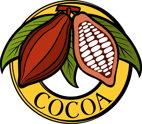 Cacao - etiqueta de granos de cacao (símbolo, insignia, pegatina ) — Archivo Imágenes Vectoriales