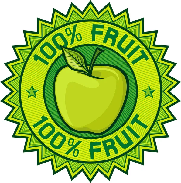 Étiquette 100 % fruit (panneau pomme, sceau, symbole ) — Image vectorielle