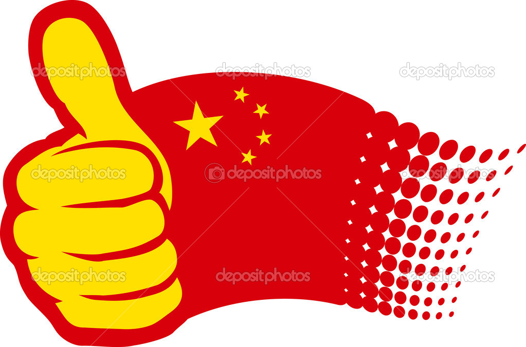 China flag. Hand showing thumbs up.