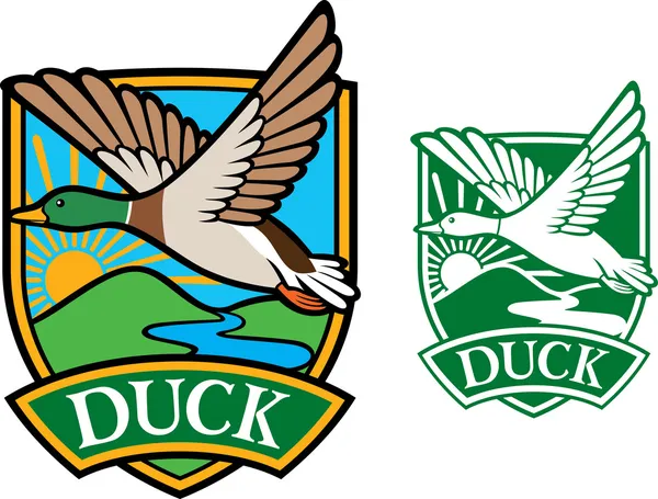 Mallard duck flying emblem — Stock Vector