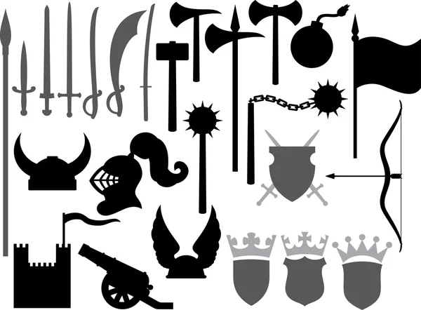 Ícones de armas medievais — Vetor de Stock