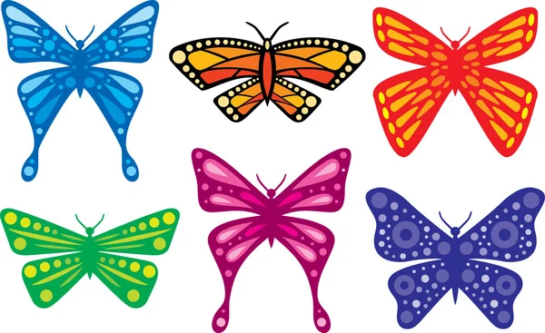 Set dari kupu-kupu berwarna-warni - Stok Vektor