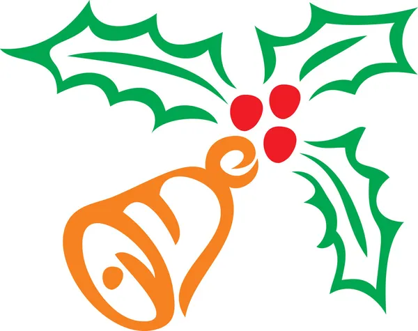Kerstmis holly berry en bell symbool — Stockvector