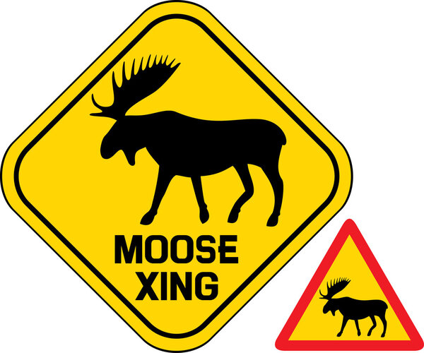 Moose crossing road sign