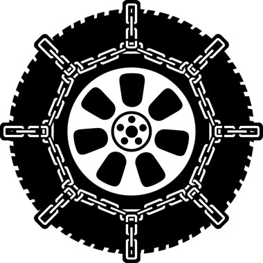 Winter tyre with snow chains clipart