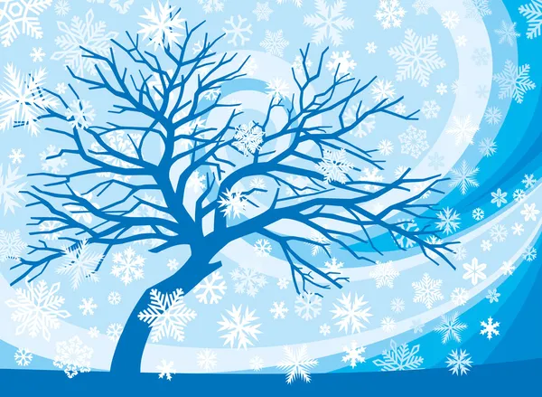 Drzewa zimowe i płatki śniegu — Wektor stockowy