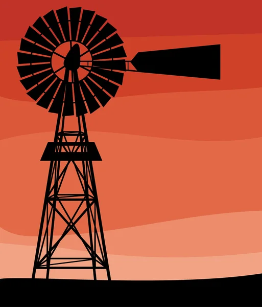 Silhueta de um moinho de vento de bombeamento de água — Vetor de Stock