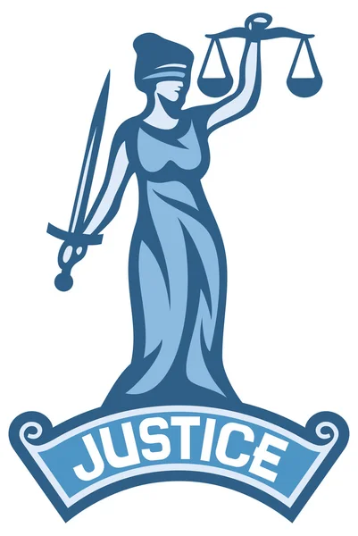 Estatua de justicia etiqueta — Vector de stock