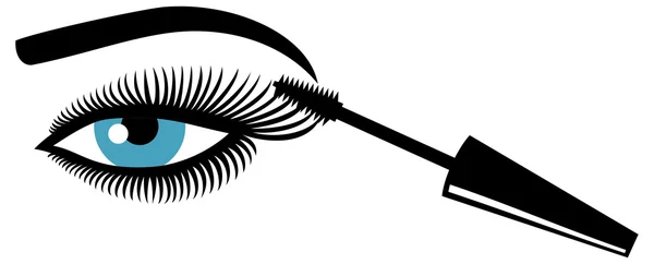 Szem smink szem és mascara szempillaspirál ecsettel nő alkalmazzák szempillaspirál — Stock Vector