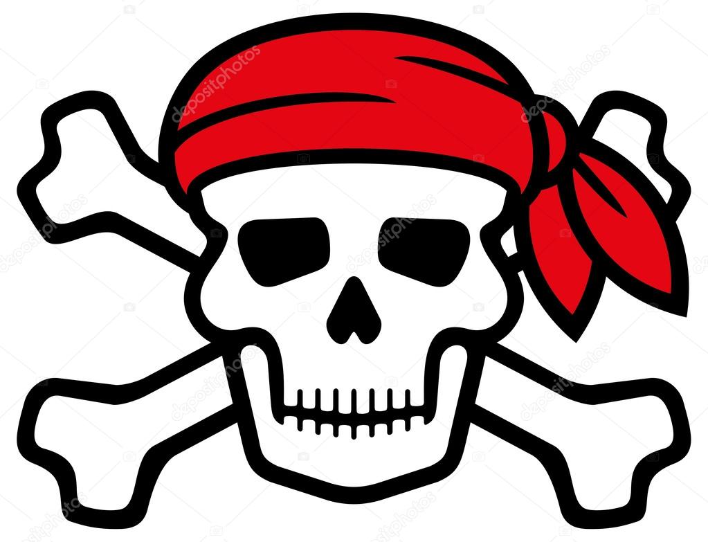 Pirate skull with red bandanna and bones
