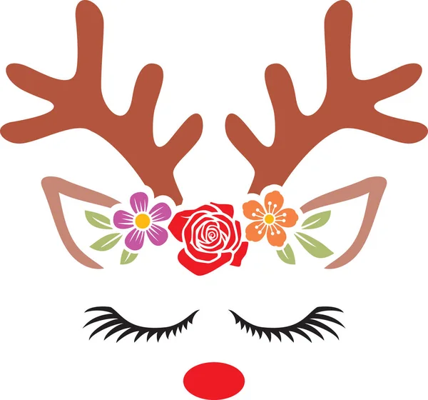 Christmas Reindeer Flowers Vector Illustration — Stock Vector