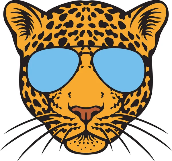 Kepala Jaguar Dengan Ilustrasi Vektor Kacamata Hitam Penerbang - Stok Vektor